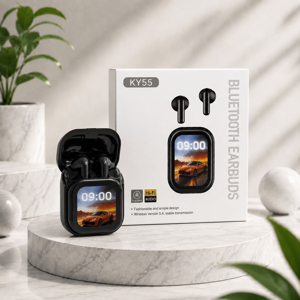 KY55 Smart TWS Wireless Earbuds – Bluetooth 5.4 | Smart Touch Display | Hi-Fi Sound